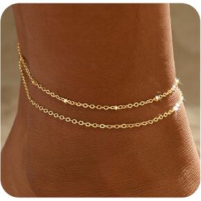 Ankle Bracelets for Women, 14K Gold Plated Waterproof Dainty Anklets for Women, Hypoallergenic Trendy Lightweight Jewelry Gifts