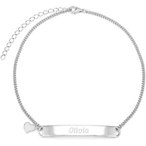 EVE'S ADDICTION Engraved Women's Anklet Sterling Silver ID With Heart Charm - Gifts for Mom