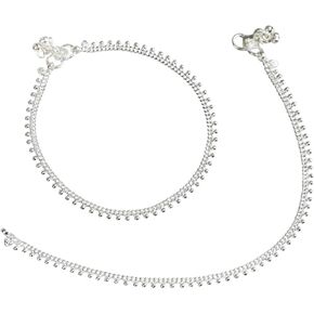 Efulgenz Silver Tone Indian Anklets for Women Ankle Bracelet Pair Anklet Set Dainty Chain Anklets Set for Women with Bell Charms Ankle Jewelry Payal Beach Barefoot Feet Jewelry for Women
