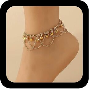Boho Bells Dangle Anklet Bracelet Gold Indian Jingle Gypsy Anklet Chain Vintage Pells Tassel Barefoot Foot Chain tribal Jingle Link Jewelry for Women