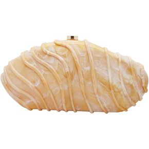 Women Shell Shape Acrylic Evening Clutch Purse Unique Stripe Marble Handbag for Party Cocktail Wedding