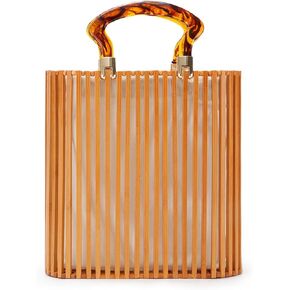 Emprier Vintage Bamboo Bag with Acrylic Handle Summer Beach Clutch Purse Handbags Bamboo Bucket Bag