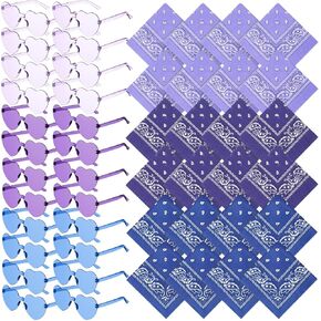 Kingdder 24 Set Paisley Bandanas and Heart Shape Glasses Cowboy Bandanas Rimless Transparent Heart Glasses Women Party Favors