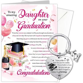 HOWAF Graduation Card Daughter, Congratulations Card Daughter Graduations Cards with Graduation Keyring, Congrats Grad Gifts for Girls, 2025 Presents for Her Class of 2025 Graduates Gifts