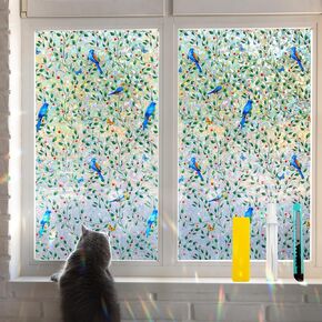 Window Privacy Film Stain Glass Window Film Rainbow Window Film Window clings Non-Adhesive Reusable Decorative for Room (Leaf Rainbow, 17.5 X 78.7 in)