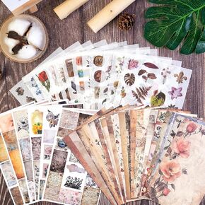 Yoksas 60Pcs Boho Feather Gypsy Washi Stickers - Aesthetic Bronzing Fantasy Japanese Paper Scrapbook Craft Decorative Stickers for Junk Bullet Journals, Planners, Collage Album
