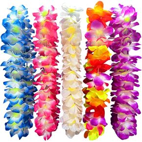 5PCS Vibrant Hawaiian Flower Leis for Luau Parties - Tropical Party Decorations & Favors, Soft Silk-Like Garland Necklaces for Birthdays, Weddings & Summer Events