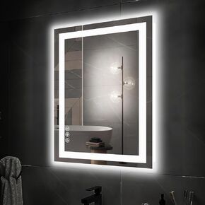 Dumos 28 "× 20" LED مرآة الحمام مع الأضواء ، ومضاد للخلاف مضاد الخدج مضاءة الخلفية مثبتة الجدار مثبتة على الحائط لوظيفة ذاكرة مكياج الغرور مقبولة الزجاج-الأفقي-الأفقيان وعموديا