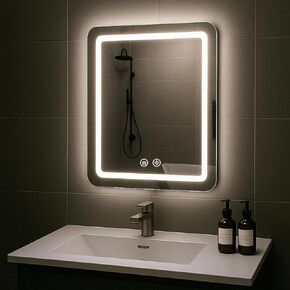 LED الحمام مرآة ، 20x28 في مرايا الغرور مع أضواء الإضاءة الخلفية للحلاقة ، حائط مرآة المكياج بدون ضباب مثبتة مع إضاءة ملونة 3 قابلة للضباب ، IP54