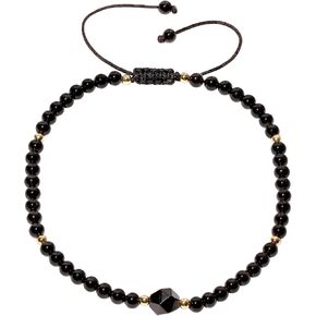 Simple Black Onyx Beaded Anklet Protection Wealth Energy Obsidian Cut Ankle Bracelets for Women Beach Foot Jewelry Good Luck Gift