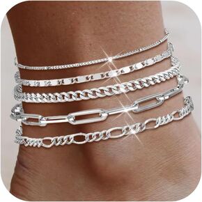 أساور الكاحل للنساء فضية الكرات الصيفية شاطئ الشاطئ ملابس كوبا Paperclip Anklet Dainty Link Chain Jewelry Jewelry Foot