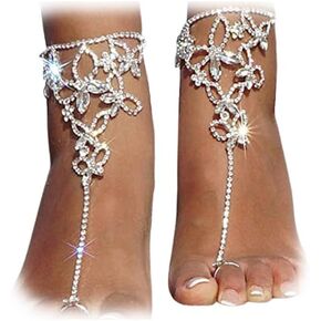 1PAIR الزفاف الزفاف راينستون الصنادل حافي القدمين سلسلة مجوهرات مجوهر