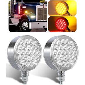 2PCS 4" Amber/Red Round Double Face 48 LED Turn Signal Lights Waterproof Pedestal Fender Lights for Heavy Truck Trailer Freightliner Peterbilt Kenworth Mack Western Star