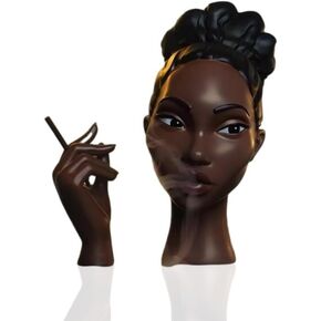 Sophisticated and Elegant Headscents-Head Incense Burner - Black Woman Smoking Head Incense Burner Design Calming Room Waterfall Decor and Unique Home Gift,Desk Decor (B)