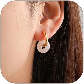 Jade Earrings for Women Non Tarnish Gold Hoop Jade Dangle Earring for Trendy Stainless Steel Emerald Green Jade Dangle Earrings