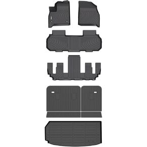 حصيلة Hafidi® Floor Floor Set و Cargo Liner مناسبة لـ Buick Enclave 2018-2024 جميع حماية الطقس TPE المضادة للانزلاق للسيارات الكاملة مجموعة الأرضيات المخصصة-أسود-أسود