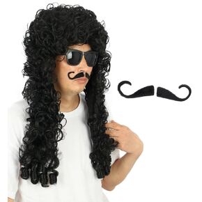 Yuehong Long Black Curly Anime Cosplay Costume شعر مستعار بالحرارة مقاومة للحرارة