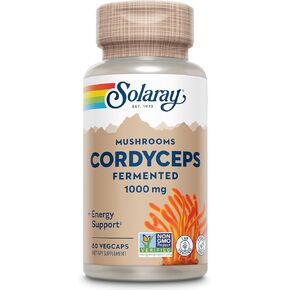 SOLARAY Fermented Cordyceps Mushroom 1000 mg - Healthy Energy Support - Fermented for Enhanced Absorption - Vegan, Non-GMO, Lab Verified - 30 Servings, 60 VegCaps