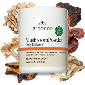 Arbonne Mushroom Powder Daily Defense - Daily Mushroom Supplement Powder Superblend That Supports Immune and Cognitive Health, 100% Organic Mushrooms, 2.1 oz