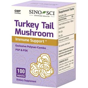 Turkey Tail Mushroom - PSK>25% & PSP > 32%,Support Immune & Cellular Level, Non-GMO - 100 Caps