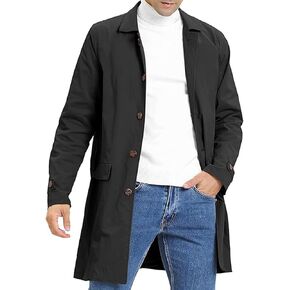 SOMTHRON Men's Trench Coat Slim fit Single Breasted Windbreaker Lapel Long Jacket Casual Business Windproof Overcoat