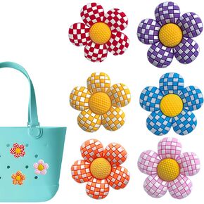 Flower Charms for Bogg Bag, Flower -Themed, Compatible with Simply Southern Beach Tote, 6 Pcs Beach Bag Charms Rubber Inserts Accessories for Women Girls
