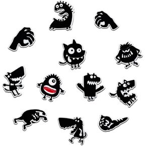 Little Monster Horror Shoe Charms 12Pcs Spooky Halloween Shoe Decoration Charm Bulk Goth Gothic Black and White Accessories for Women Men Cute Bogg Bags Wristband Clogs Party Gift