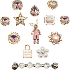 Bling Alloy Shoe Charms for Women，Luxury Rhinestone Shoe Decoration for Clogs, Exquisite Pink Bunny Flower Gem Shoe Jewelry for Women Girls Birthday Party Favor