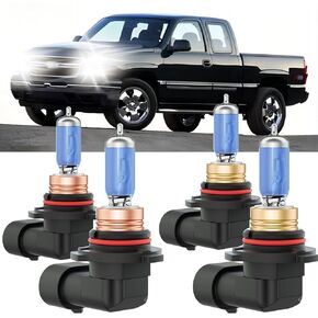 Silverado Halogen Headlight Bulbs Fits For 1999-2006 Chevy Silverado 1500 2500 Halogen High Low Beam Combo, Ultra Bright 5000K White Bulbs, 12V-100W, Pack of 4