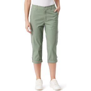 Gloria Vanderbilt Women's Cargo Capri Tab Roll Cuff with Zip Front and Elastic Waist Standard