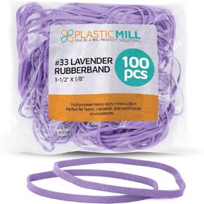 Plastic Mill Rubber Bands Thick Size #33 | Lavender Durable RubberBands 100 Count /pack | 3 1/2 x 1/8" Multi-Purpose Band | Elastics large Long Rubber for Office Supply, File Folders, box, Books, gifts, Notebook|