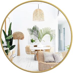 Gold Circle Mirror,18 Inch Round Wall Mirror for Bathroom,Large Metal Framed Wall-Mounted Hanging Mirror for Over Sink, Vanity Bedroom, Living Room, Entryway