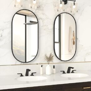 2 Pack Oval Bathroom Mirror 18" x 30", Brushed Metal Thin Frame Mirror Horizontal/Vertical Hanging