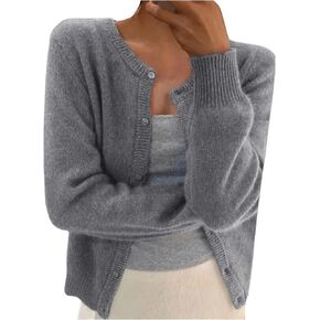 Women's Ribbed Knit Cardigan Long Sleeve Crewneck Button Down Lightweight Cardigan Sweater Trendy