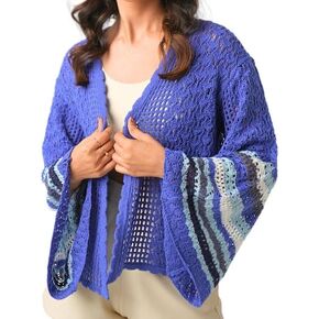 Bell Sleeve Crochet Cardigan for Women Blue | Lightweight Pointelle Knit Open Front Summer Cardigans | XL Size