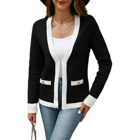 Women's Open Front Cardigan Sweaters with Trim, Long Sleeve Knit Cardigan Casual for Fall and Winter