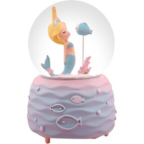 Snow Globe for Girls ، 80 ملم حورية البحر Snow Globe Music Box مع مصابيح LED الملونة والموسيقى ، هدية عيد ميلاد عيد الميلاد للفتيات من 5 إلى 12 عامًا (Pink)