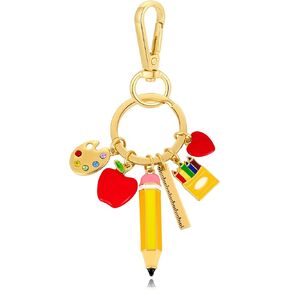 WOWORAMA Teacher Keychain Bag Charm Cute Apple Pencil Purse Charm Keyring Teacher Appreciation Key Chains with Ruler Palette Charms Accessories