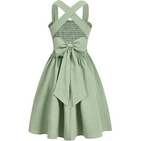 WDIRARA Girl's Bow Backless A Line Midi Dress Sleeveless Criss Cross Ruffle Smocked Cami Dresses
