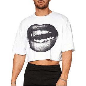Men's Graphic Tees Short Sleeve Crew Neck Drop Shoulder Cropped T Shirt Summer Funny Tee Shirts