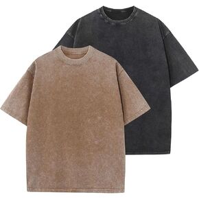 2 Pack Men's Baggy T Shirt,Unisex Oversized Vintage Short Sleeve,Cotton Tee Loose Fit Streetwear for Men Women