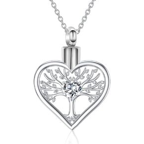 Tree of Life Heart Urn Necklaces for Ashes for Women Cremation Jewelry for Ashes of Loved Ones Memorial Locket Keepsake Pendant for Human Ashes