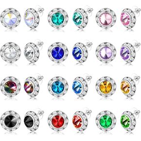 BESTEEL 6/12 Pairs Hypoallergenic Dance Competition Earrings for Women Shiny Rhinestone Stud Earrings Set Acrylic Halo Crystal Stud Earrings Multicolor for Stage Opera Performance Party 15mm