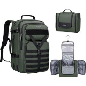 WITZMAN Men's Large 45L Convertible Travel Backpack with 17 Inch Laptop Compartment and Toiletry Bag, Green, 12.6 x 20.5 x 10.63 inches