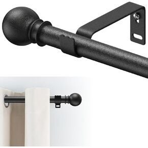 28-44 inch Curtain Rods for Windows 5/8 inch Blackout Curtain, Adjustable Small Diameter Curtain Rod with Bracket, Curtain Rod for Bedroom Living Room Kitchen Bathroom, Black