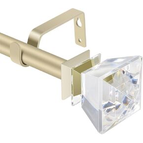SCITOO Curtain Rods Set for windows 36 to 66 inches Adjustable Length 0.75inch Diameter Single curtain rod with Diamond Acrylic Finial,Champagne Gold