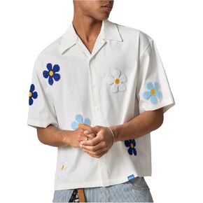 SHENHE Men's Oversized Short Sleeve Button Down Floral Shirt Collared Summer Streetwear Top