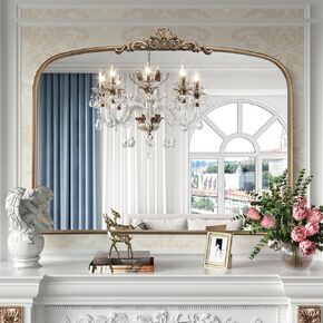 40 "× 32" مرآة ذهبية مقوسة للجدار ، مرآة الحمام البرونزية العتيقة مع إطار معدني ، مرآة غرور قوس مزخرفة للمدخل ، رف ، غرفة مسحوق