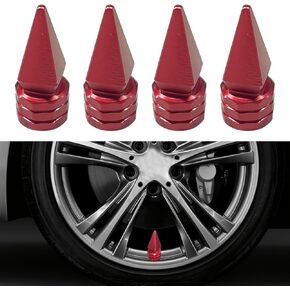 4pcs spiked شكل إطارات الإطارات قبعات جذعية ، والسيارة الألومنيوم إطارات الغطاء الغطاء الغطاء المقاوم للتربة ، و stem صمام الإطارات المقاوم للتآكل المقاوم للتآكل ، عالمي للسيارة ، الشاحنة ، الدراجة ، دراجة نارية (حمراء)