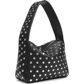 Black Studded Purses Hobo Shoulder Bag for Women Punk Y2K Purse for Women Handbag Soft Leather Large Capacity Streetwear Bags